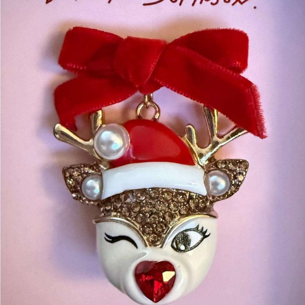 Betsey Johnson Red and Gold Reindeer Brooch - Picture 5 of 6